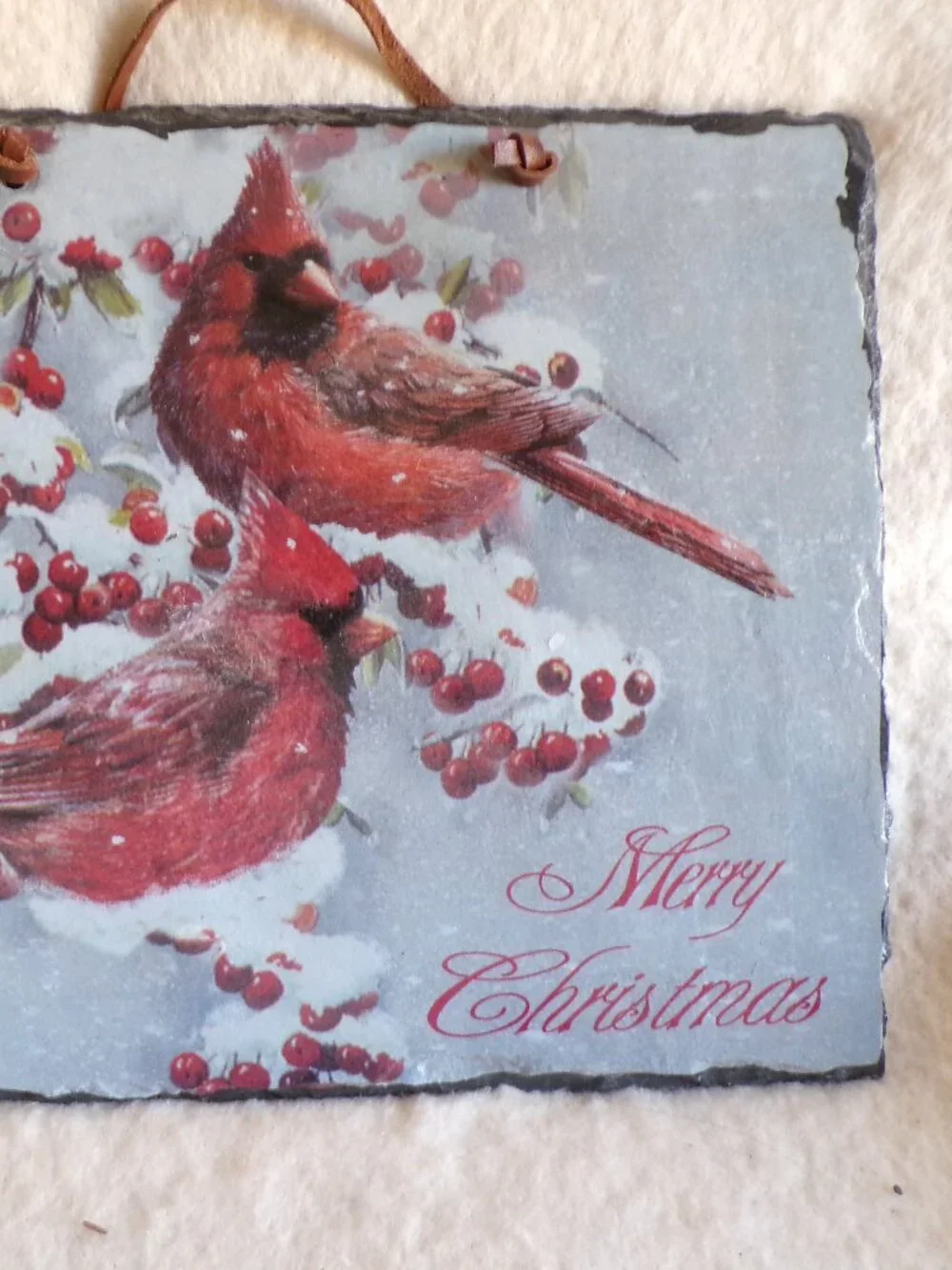 Beautiful Hand Painted Slate Winter Scene Sign with Cardinals Merry Christmas
